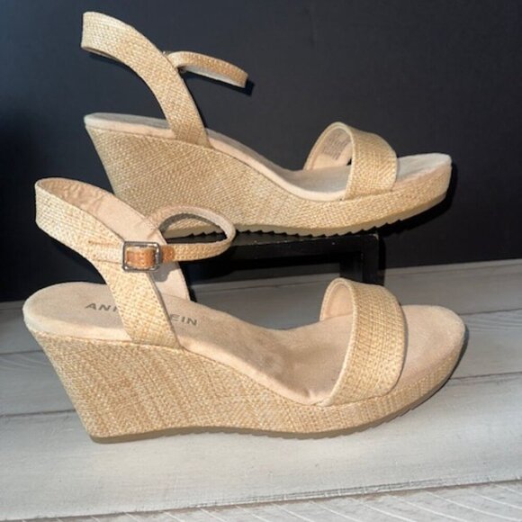 ANNE KLEIN Women's Woven Padded Ankle Strap Adjustable Wella Round Toe Wedge - Picture 2 of 6